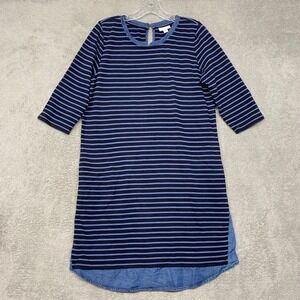 J.Jill Women's Blue Striped 3/4 Sleeve Tunic Dress with Denim Hem Size Small